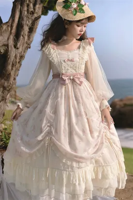 Elegant Lolita Dress Long-Sleeved Beige Dress