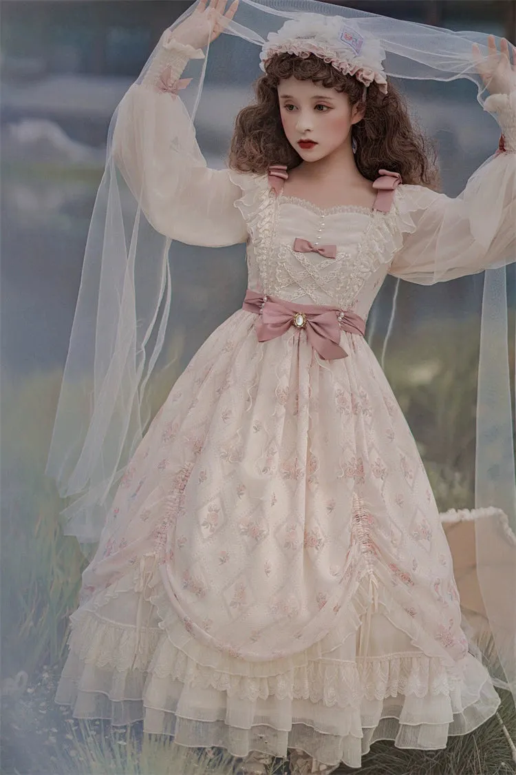 Elegant Lolita Dress Long-Sleeved Beige Dress