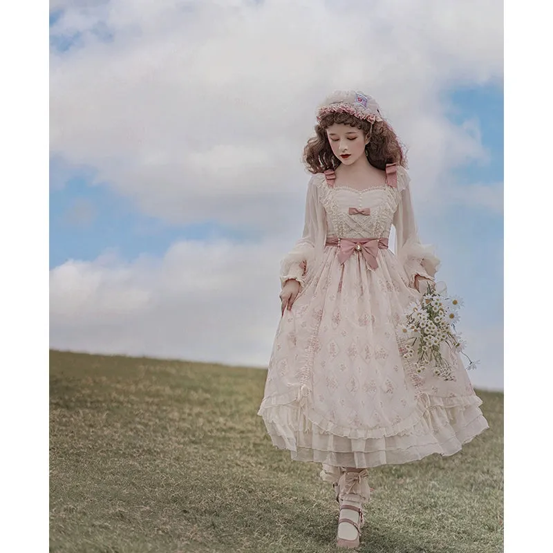 Elegant Lolita Dress Long-Sleeved Beige Dress