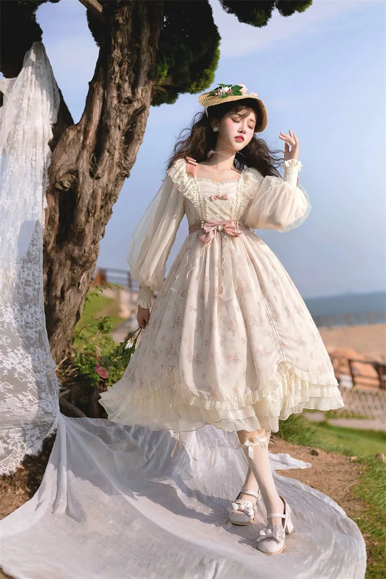 Elegant Lolita Dress Long-Sleeved Beige Dress
