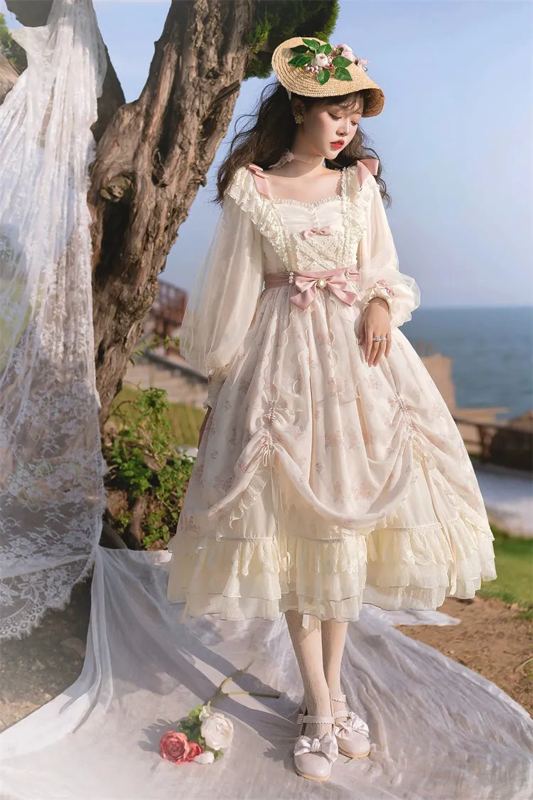 Elegant Lolita Dress Long-Sleeved Beige Dress