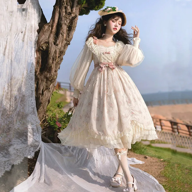 Elegant Lolita Dress Long-Sleeved Beige Dress