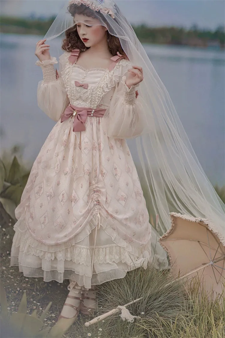 Elegant Lolita Dress Long-Sleeved Beige Dress