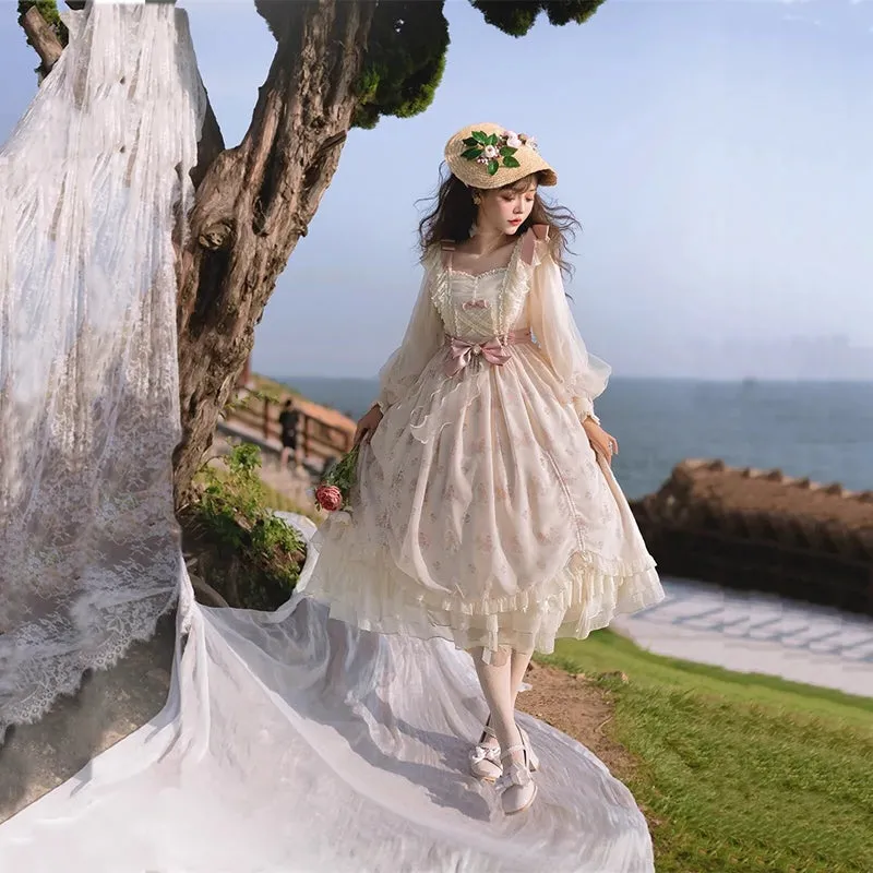 Elegant Lolita Dress Long-Sleeved Beige Dress