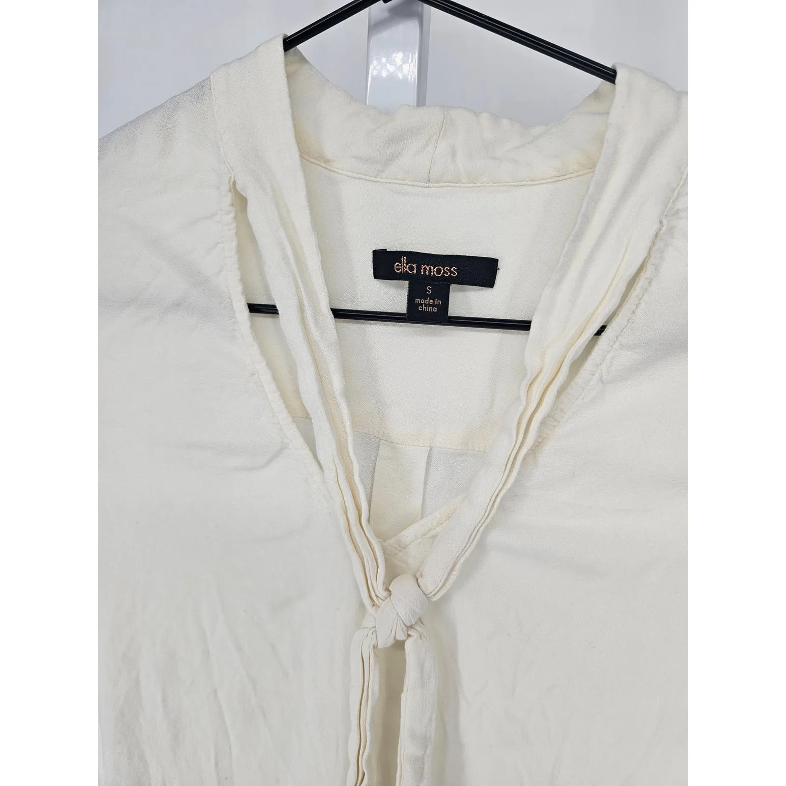 Ella Moss Womens Sz S High Low Long Sleeve Tunic Top Ivory Bow Front