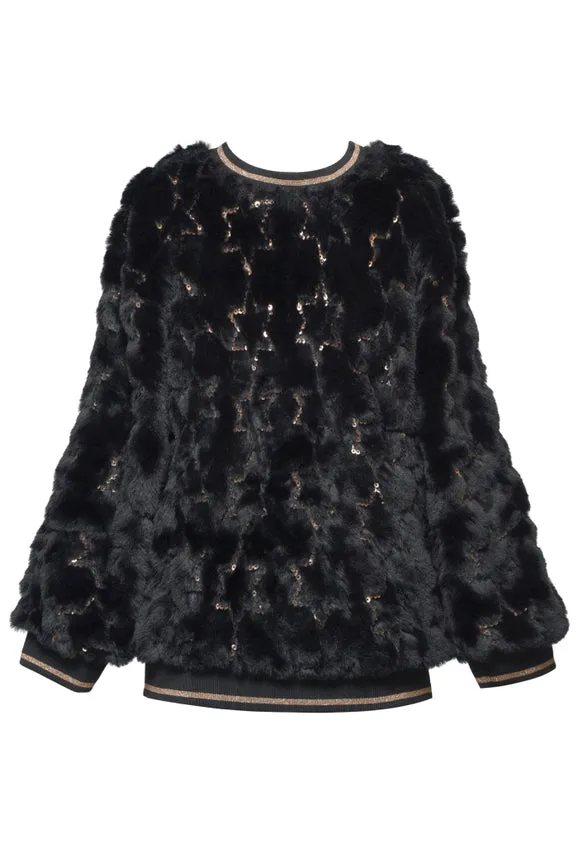 Faux Fur Sweater Tunic W/Sequin Star Design