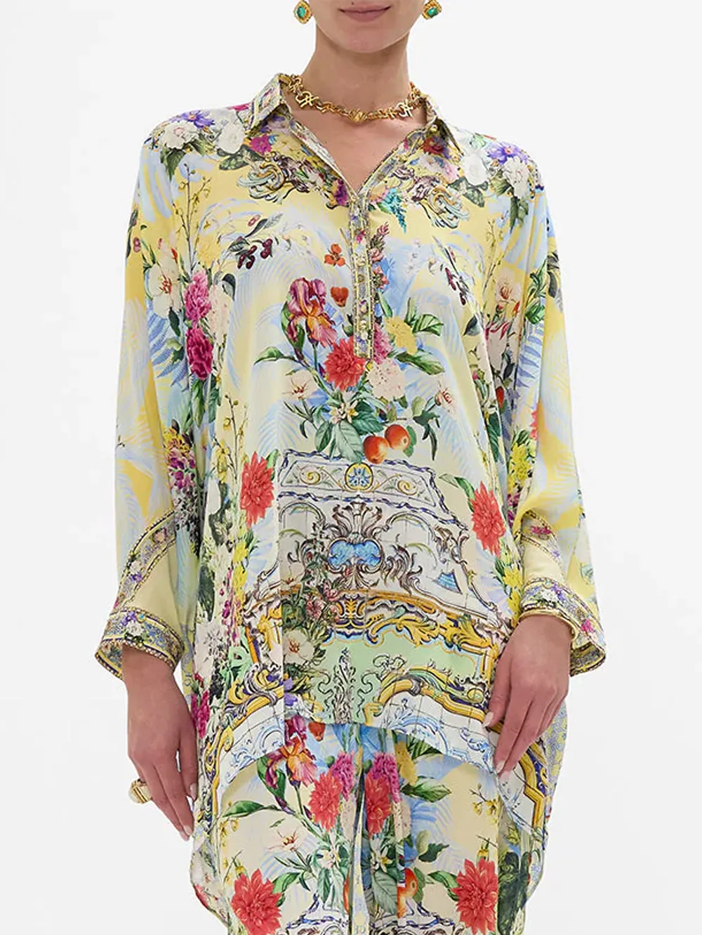 Flor Fantástica Button Up Top With Draped Back
