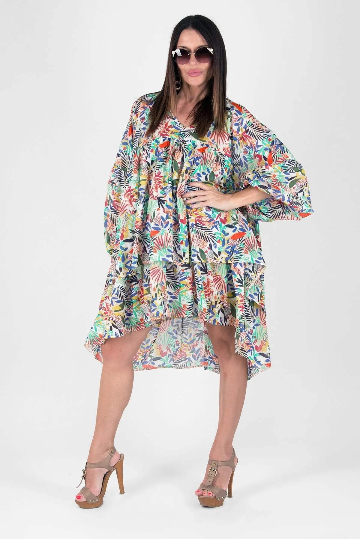 FRANY Floral Flounces Asymmetric Top