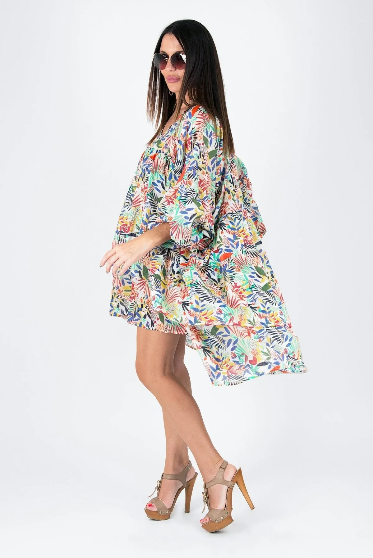 FRANY Floral Flounces Asymmetric Top