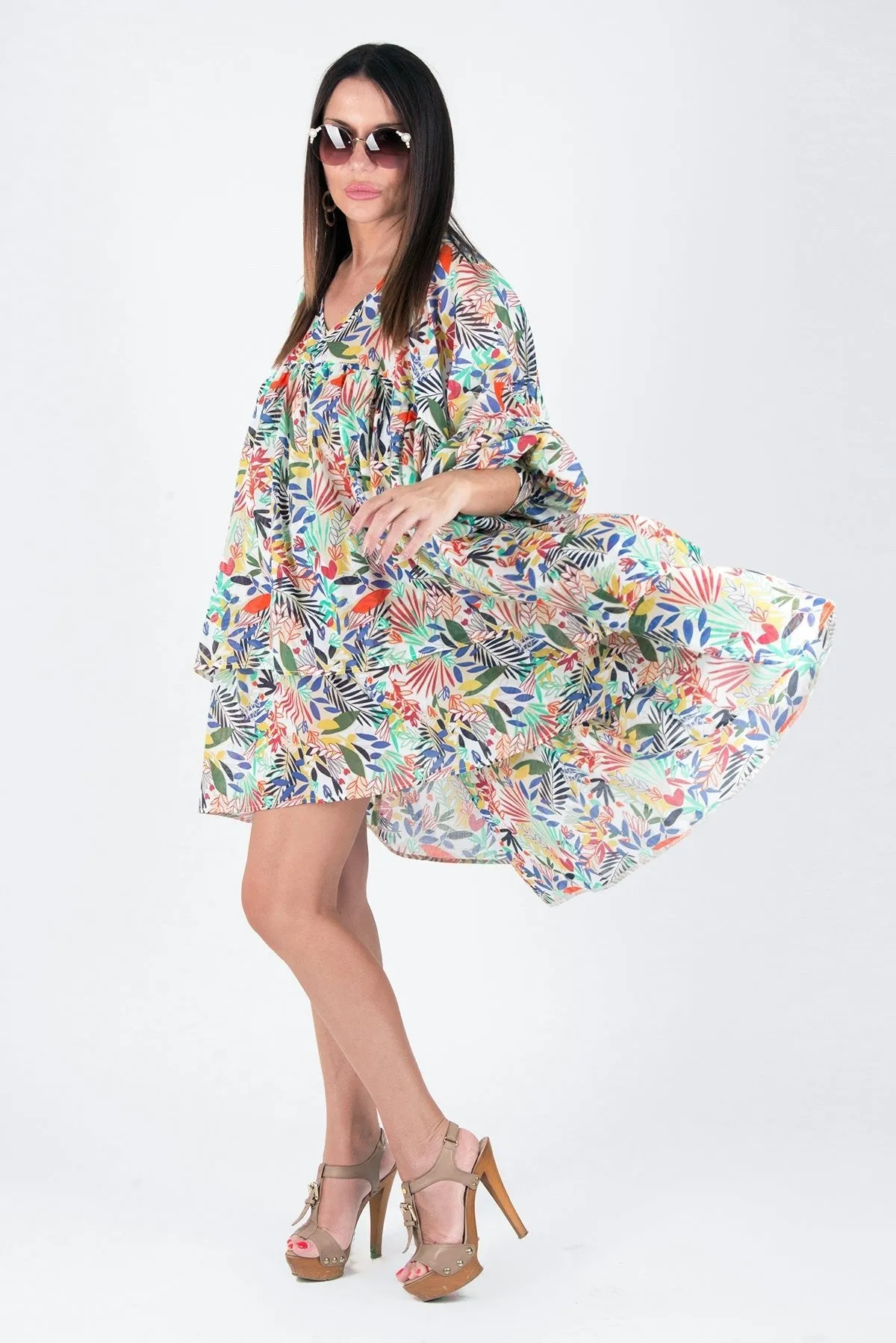 FRANY Floral Flounces Asymmetric Top