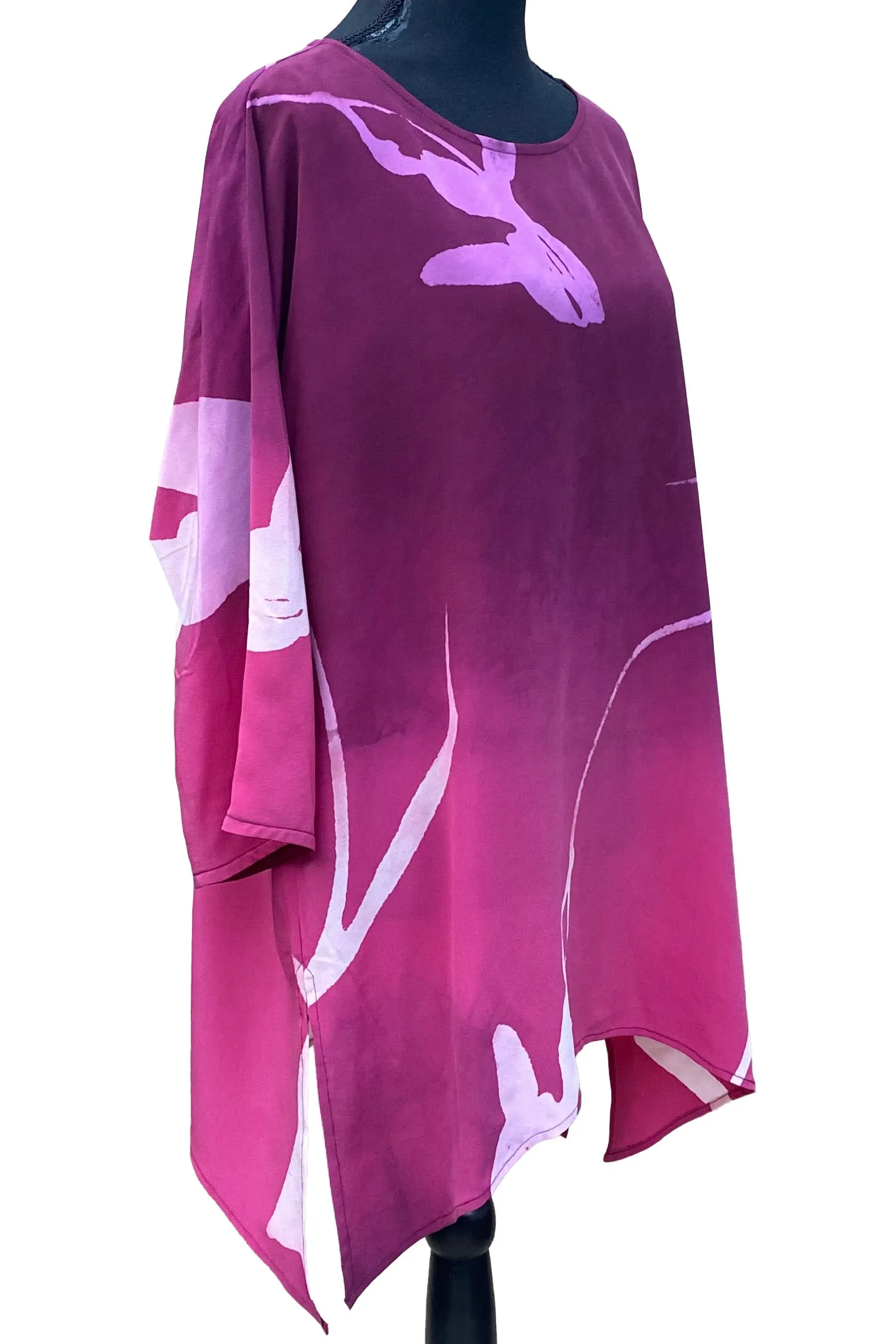 Greg's Tunic in Silk Georgette w/ Tulip Print - Magenta - Medium