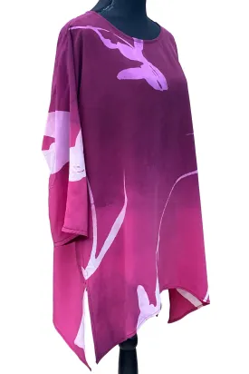 Greg's Tunic in Silk Georgette w/ Tulip Print - Magenta - Medium