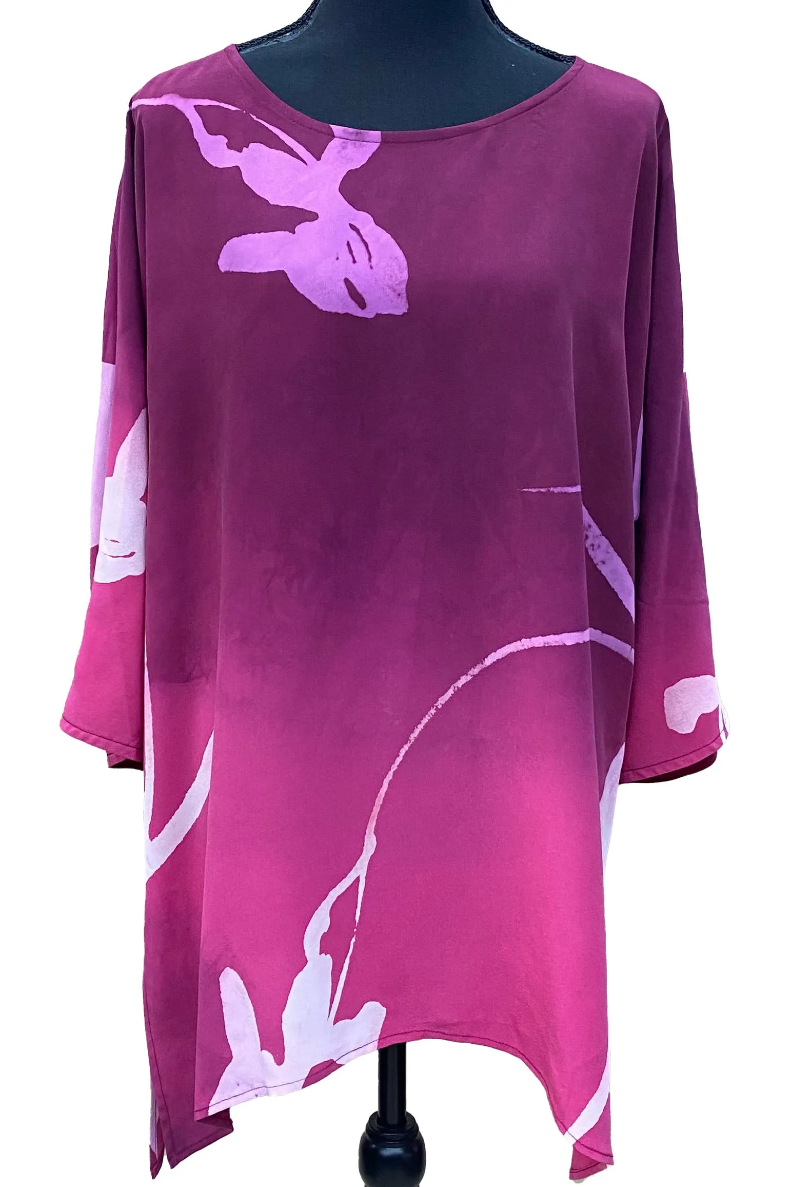 Greg's Tunic in Silk Georgette w/ Tulip Print - Magenta - Medium