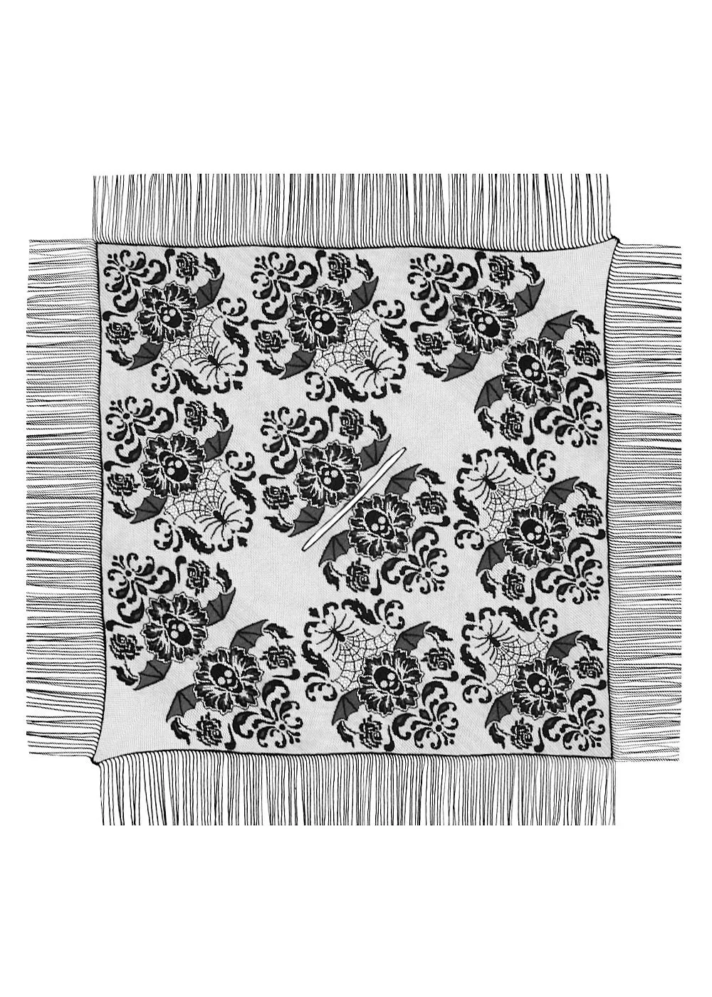 Halloween Damask Fringed Poncho 54 x 54 Inches Made in USA