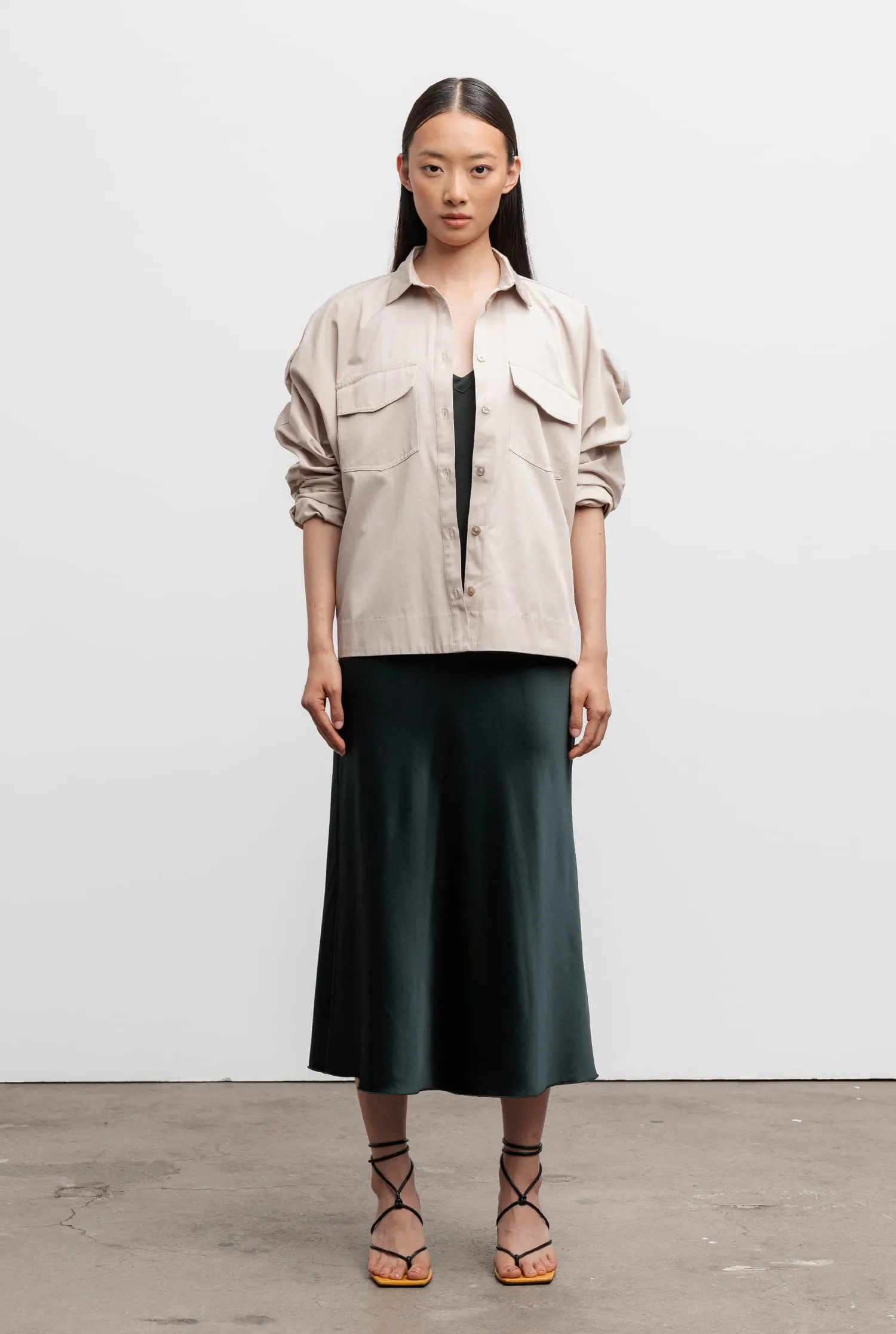 Hana silk satin skirt deep forest