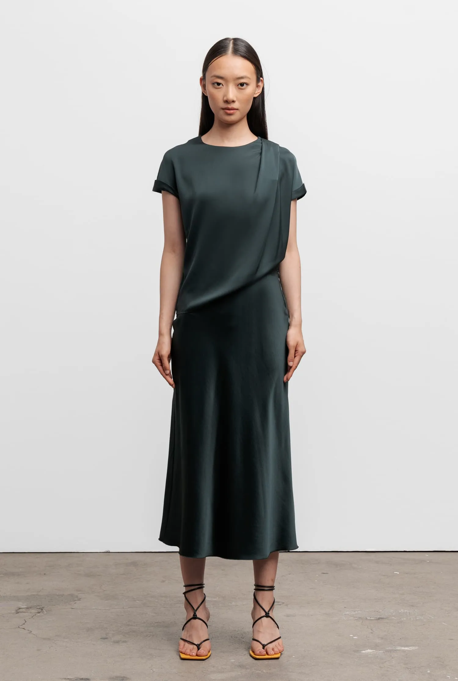 Hana silk satin skirt deep forest