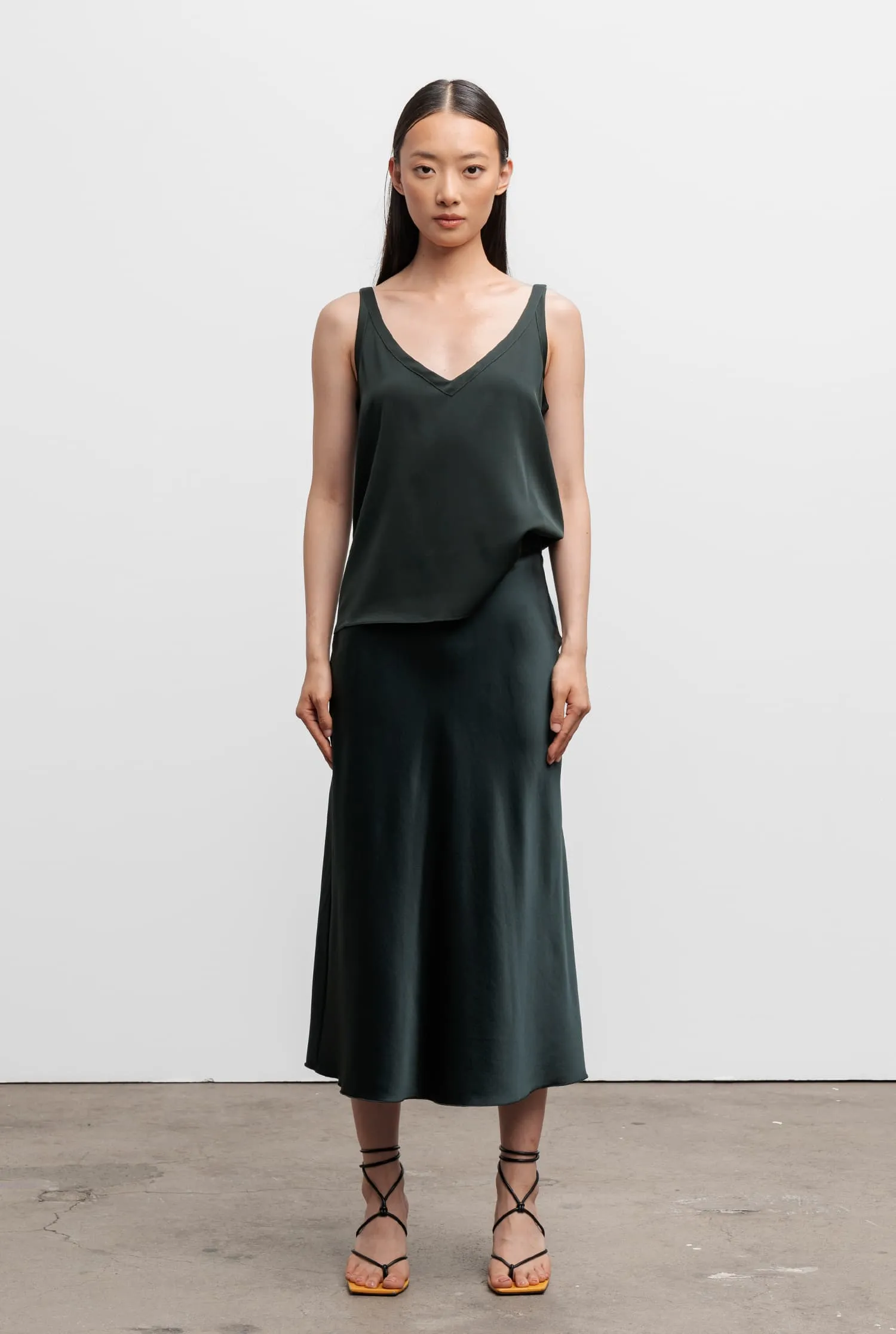 Hana silk satin skirt deep forest