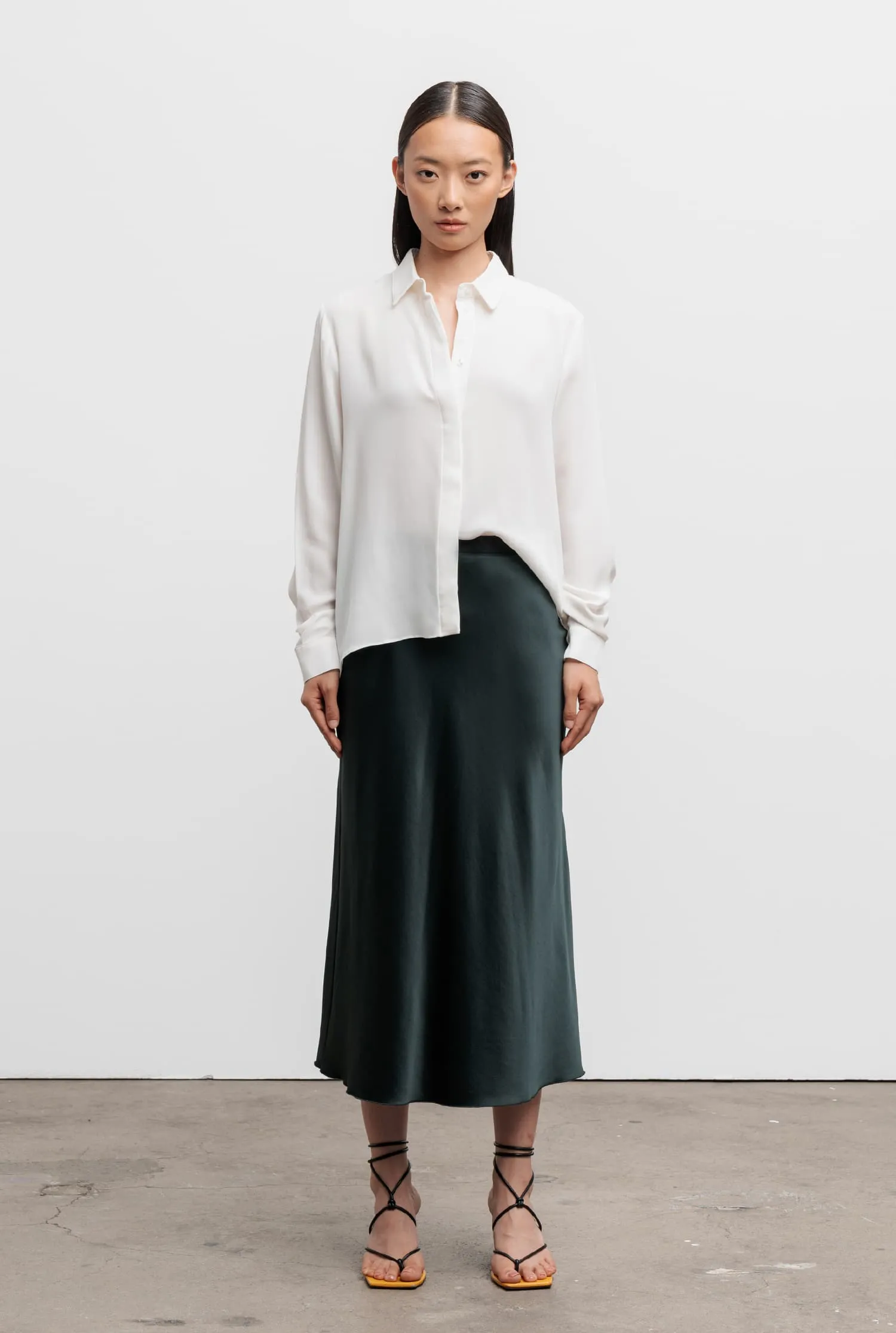 Hana silk satin skirt deep forest