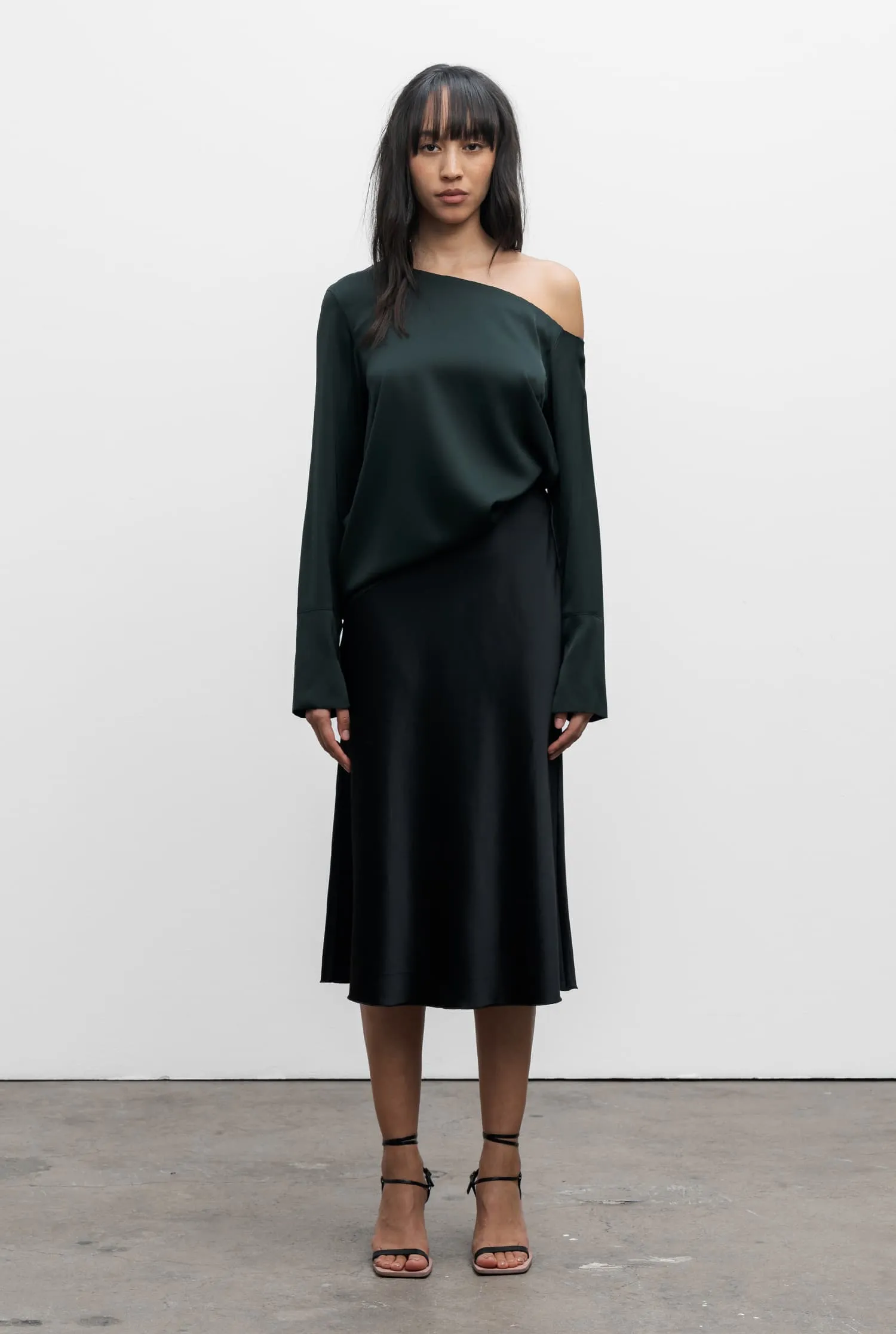 Hana silk satin skirt deep forest