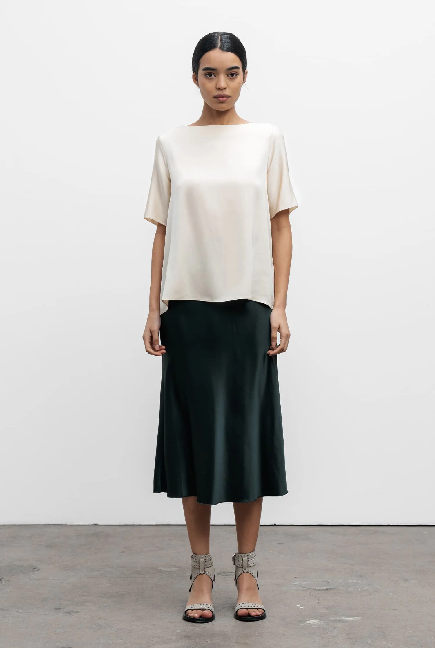 Hana silk satin skirt deep forest