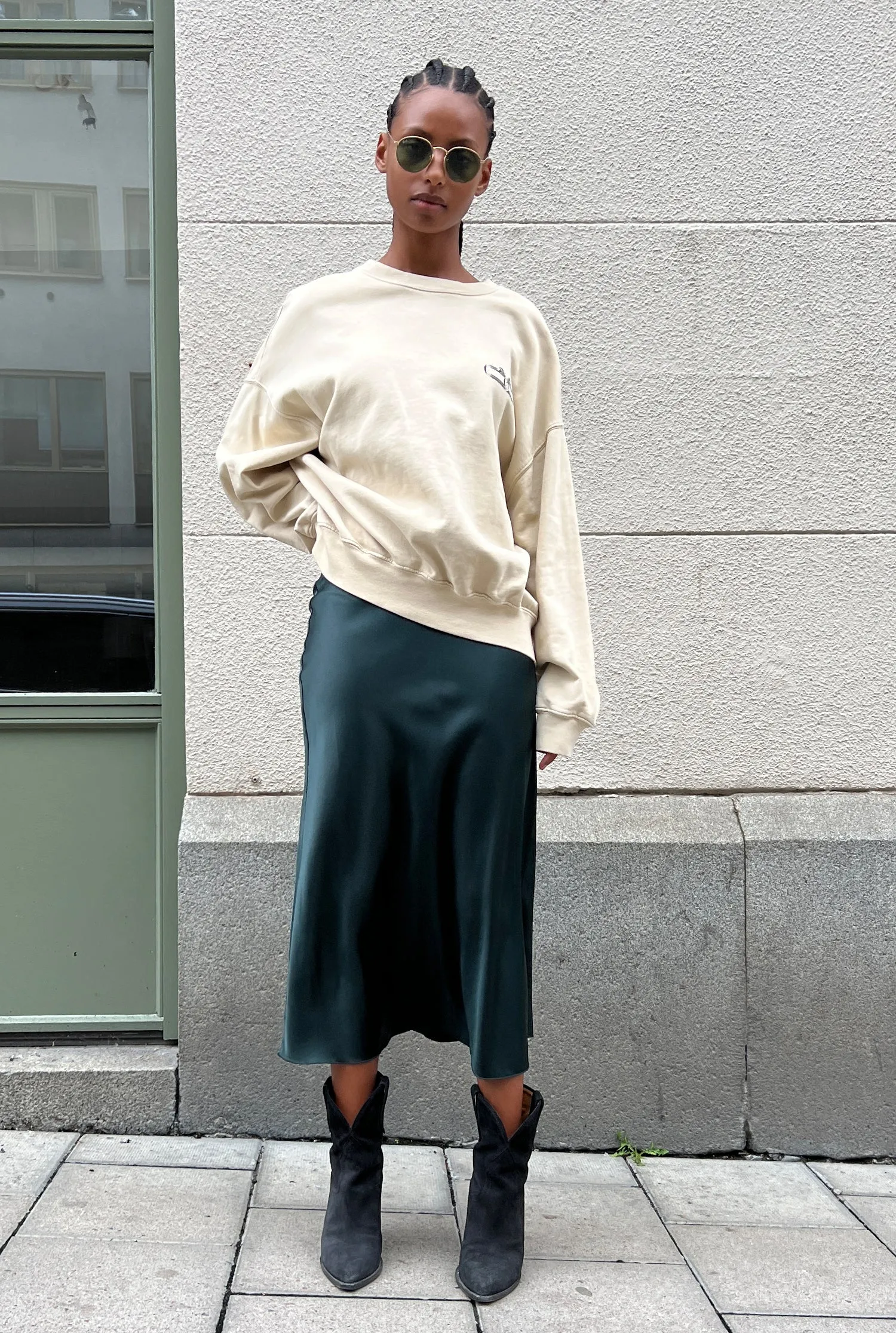 Hana silk satin skirt deep forest