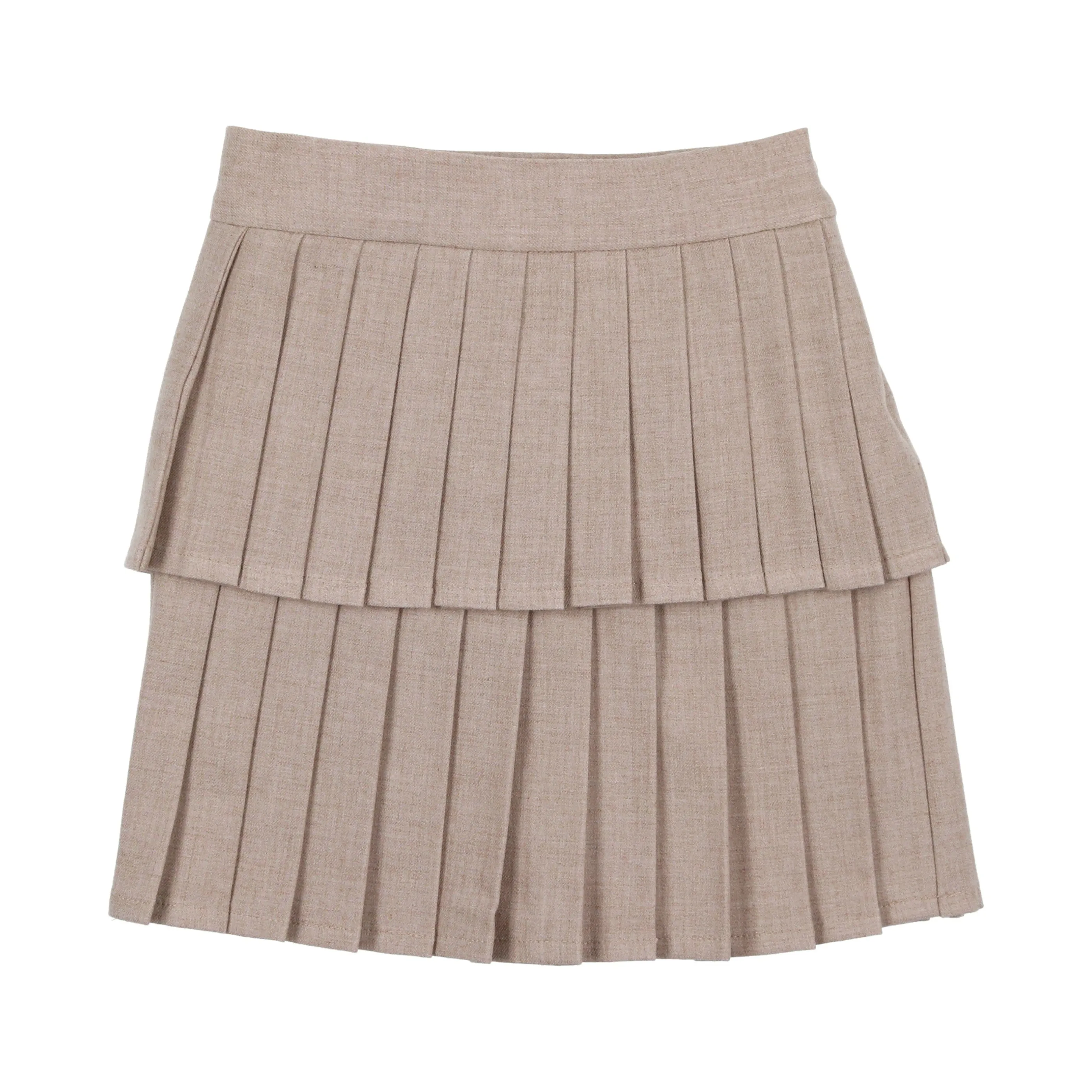Heathered Oat Wool Layered Pleated Skirt