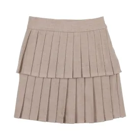 Heathered Oat Wool Layered Pleated Skirt