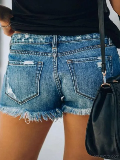 Hole Tassel Single breasted Denim Shorts