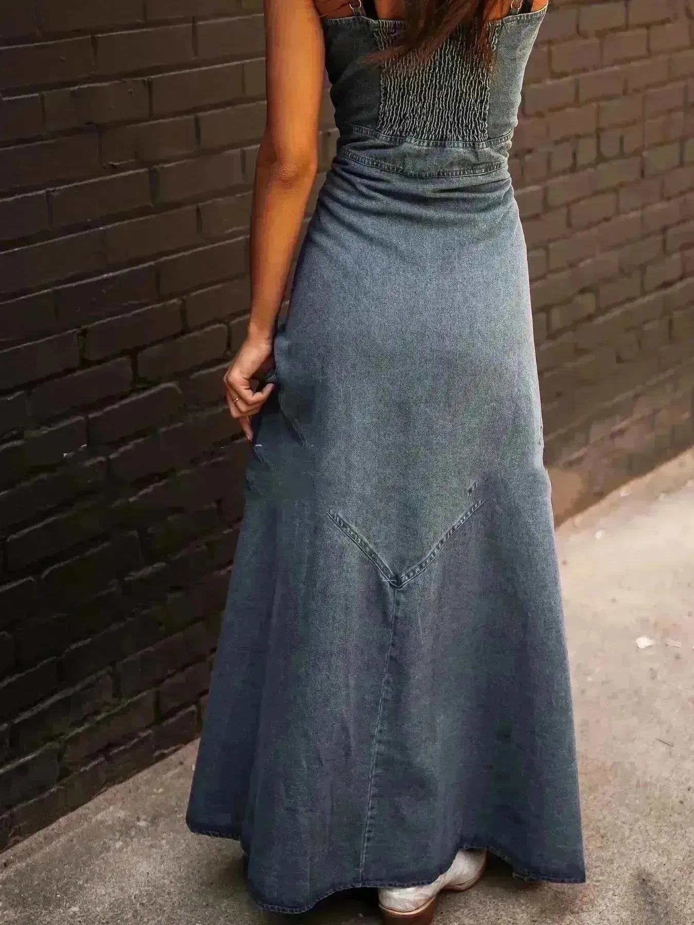Ins Women's Summer Vintage Denim Large Swing Dress Denim Dress outfit