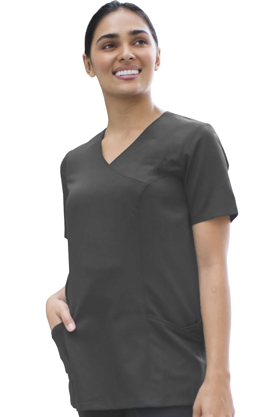 Ladies' Black Power Stretch Mock Wrap Tunic
