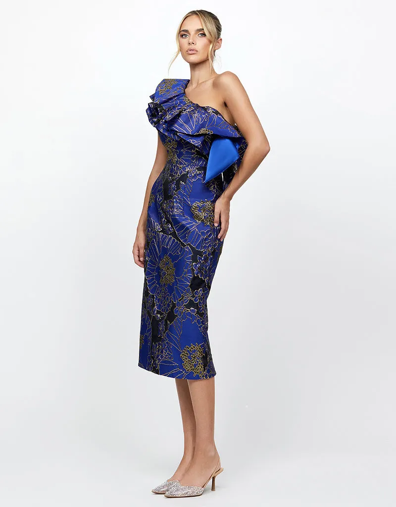 MELINA ONE SHOULDER FRILL MIDI B73D28S