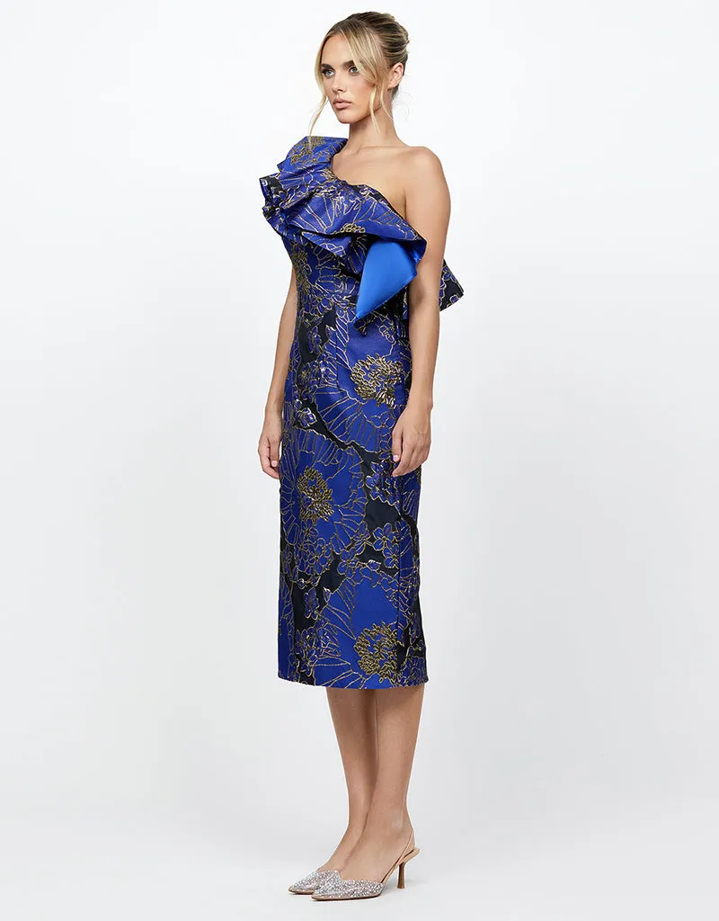 MELINA ONE SHOULDER FRILL MIDI B73D28S