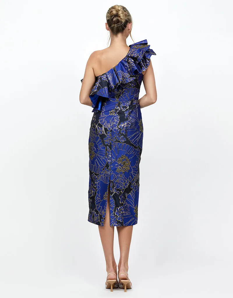 MELINA ONE SHOULDER FRILL MIDI B73D28S