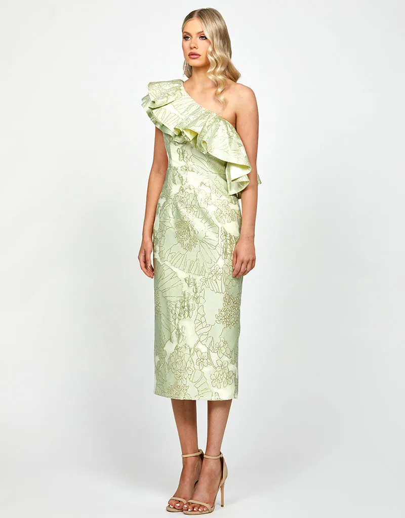 MELINA ONE SHOULDER FRILL MIDI B73D28S