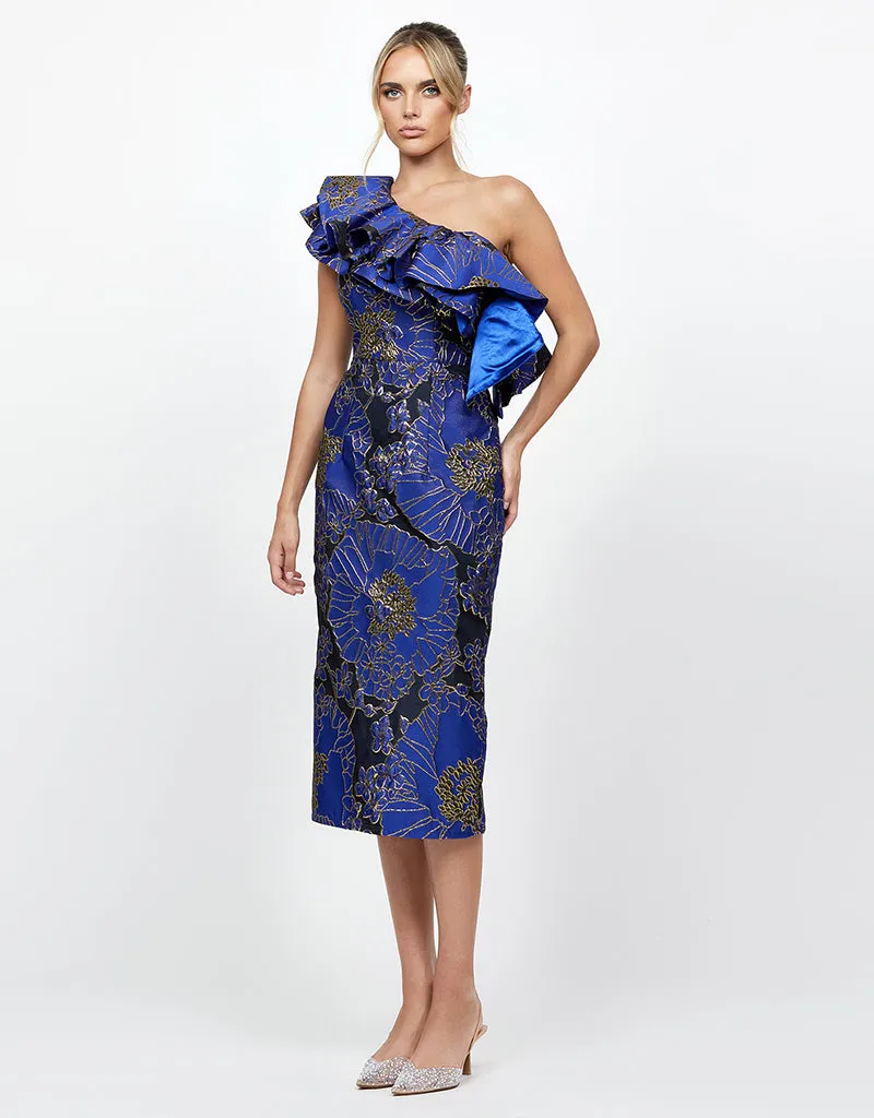 MELINA ONE SHOULDER FRILL MIDI B73D28S