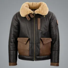 Men's Sheepskin Chocolate Black Bomber Jacket