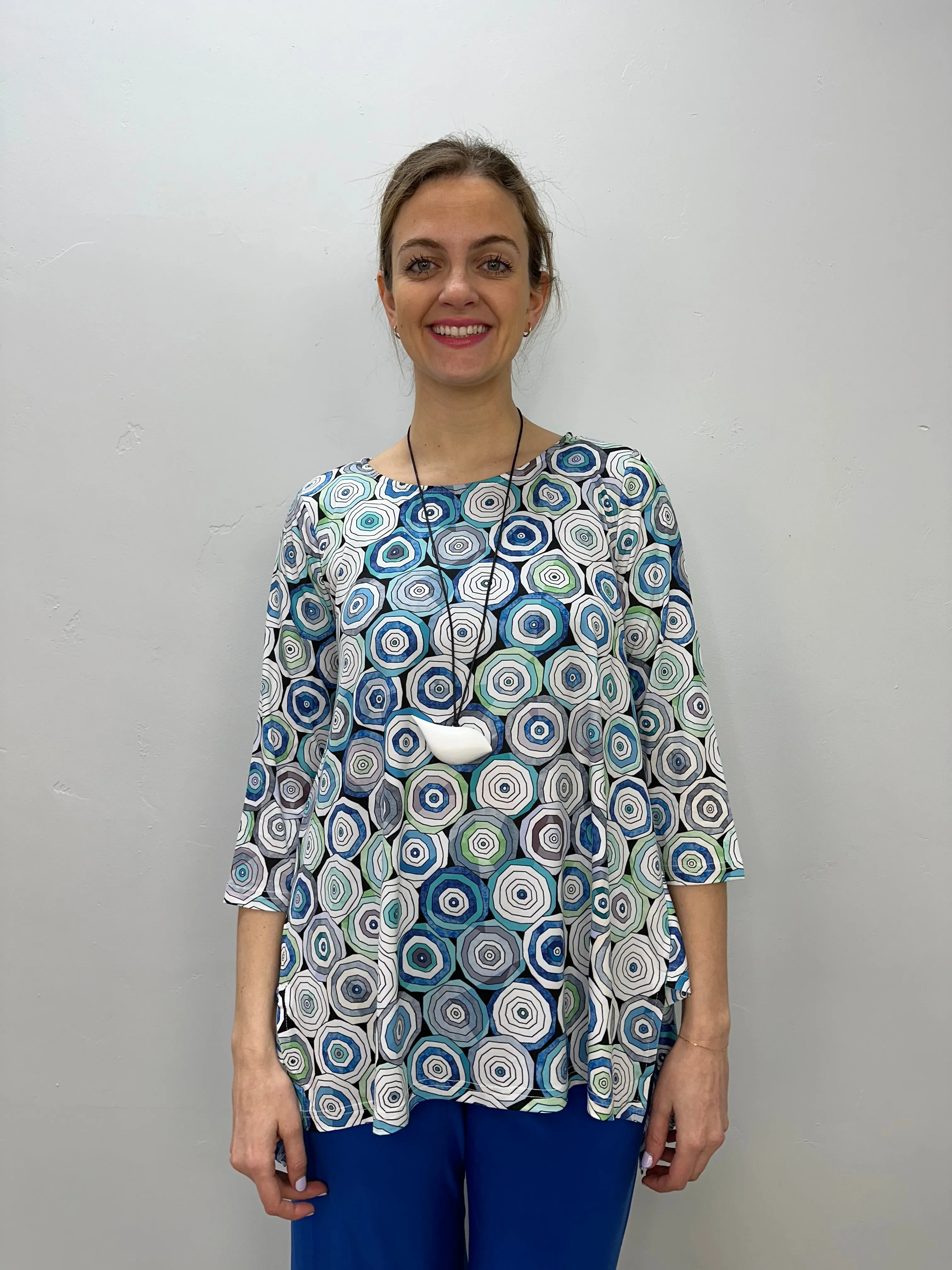 Mint and Blue Circles 3/4 Sleeve Shark-bite Tunic