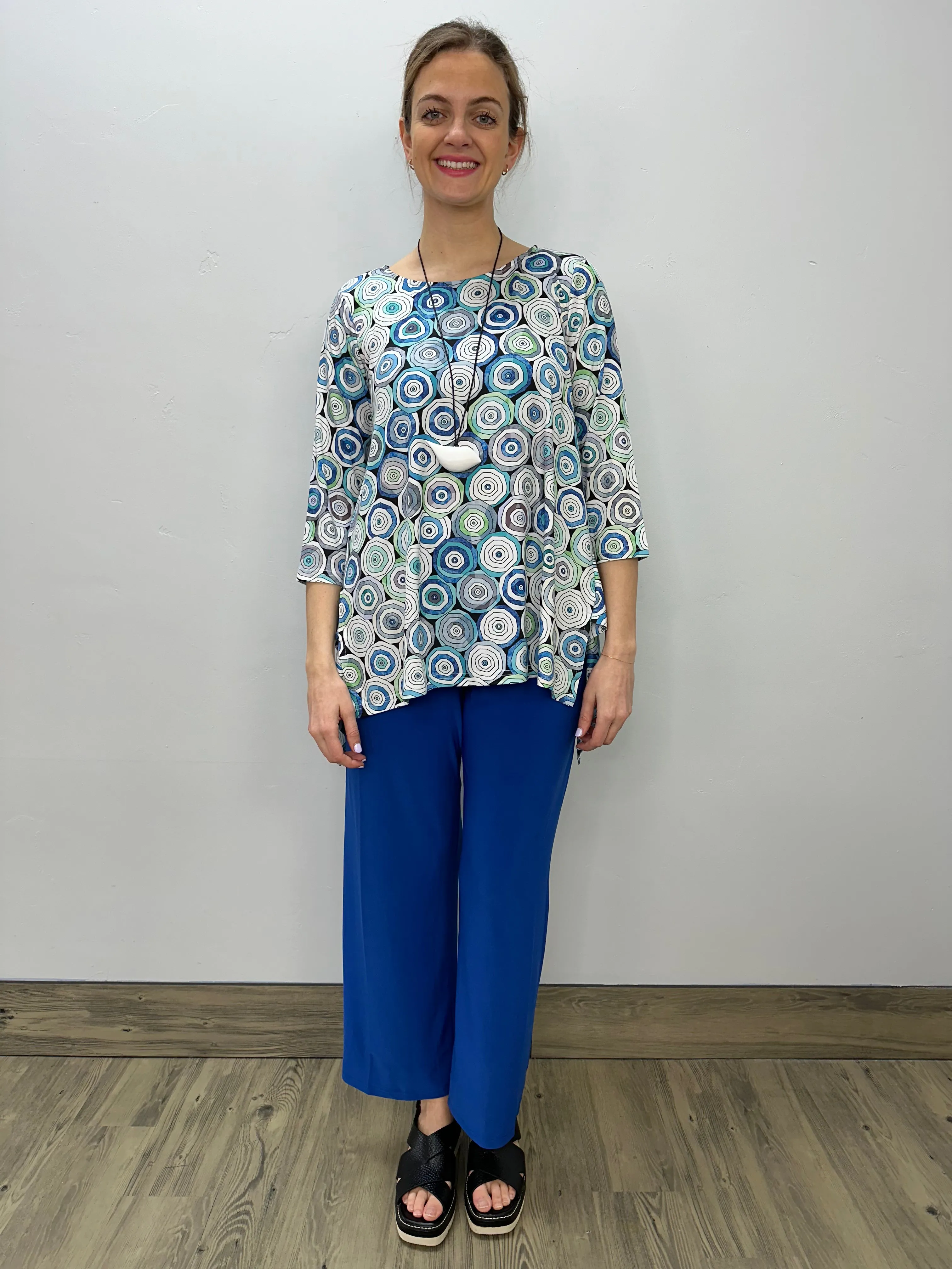 Mint and Blue Circles 3/4 Sleeve Shark-bite Tunic