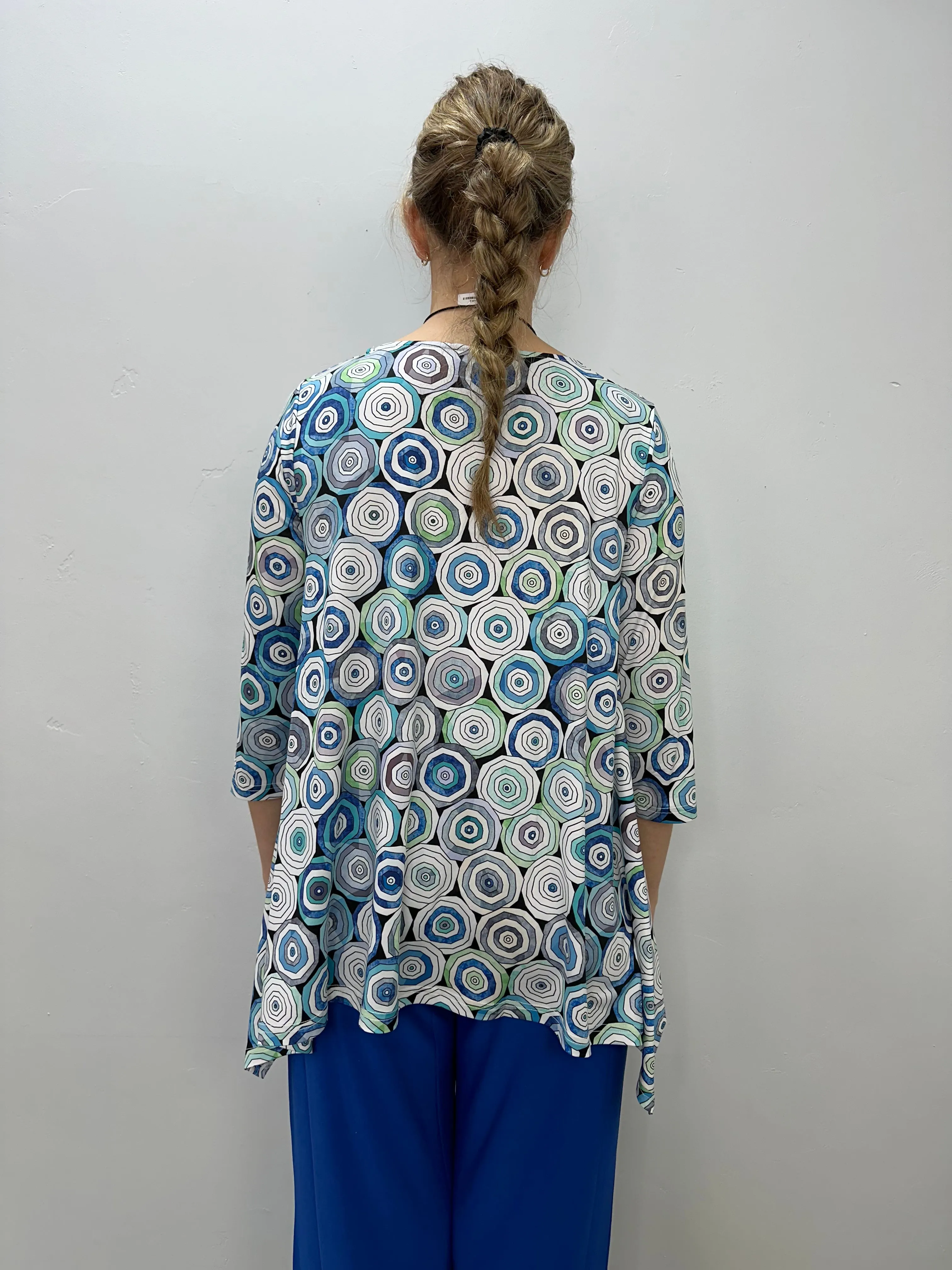 Mint and Blue Circles 3/4 Sleeve Shark-bite Tunic