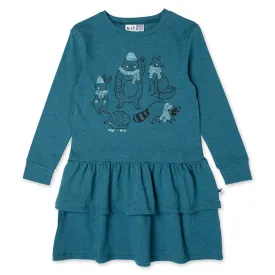 Minti Warm Forest Friends Dress - Teal Marle