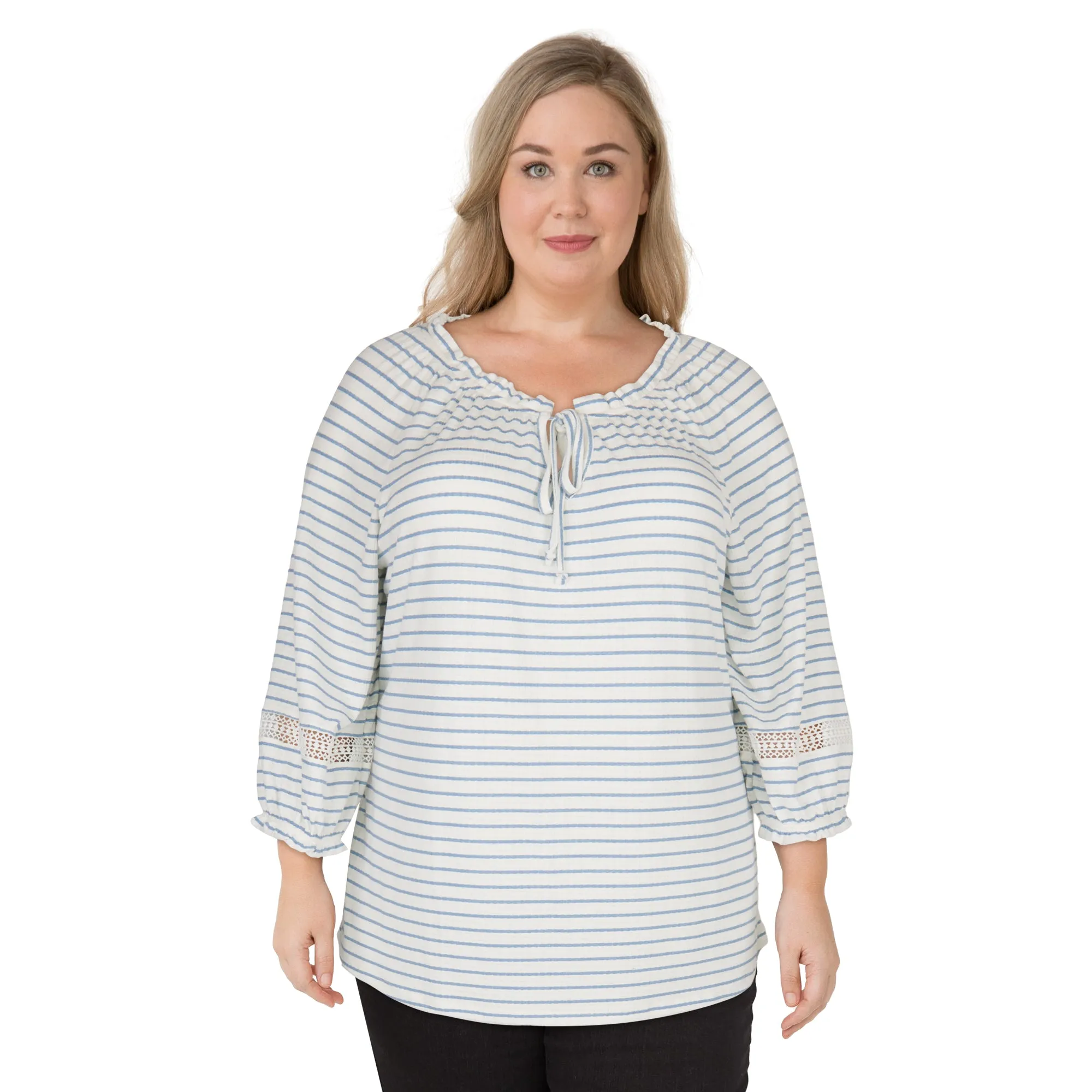 mySTYLE Women's Plus Gauze Peasant Top