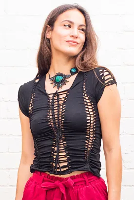 Natalia Slit-Weave Top in Black