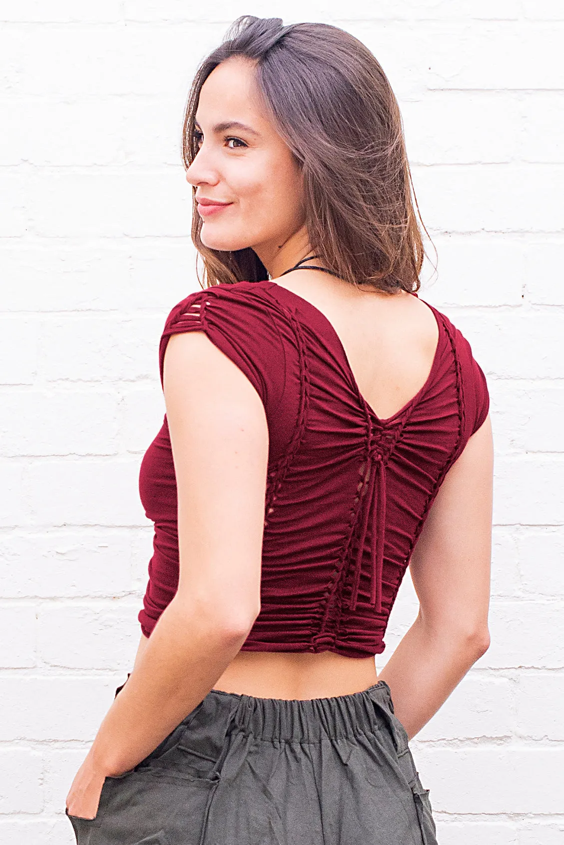 Natalia Slit-Weave Top in Wine