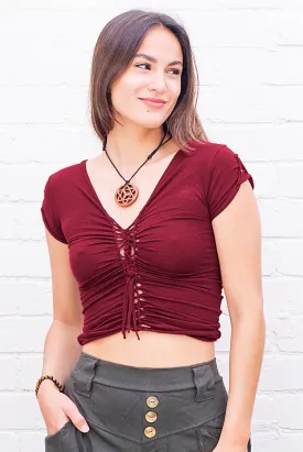 Natalia Slit-Weave Top in Wine