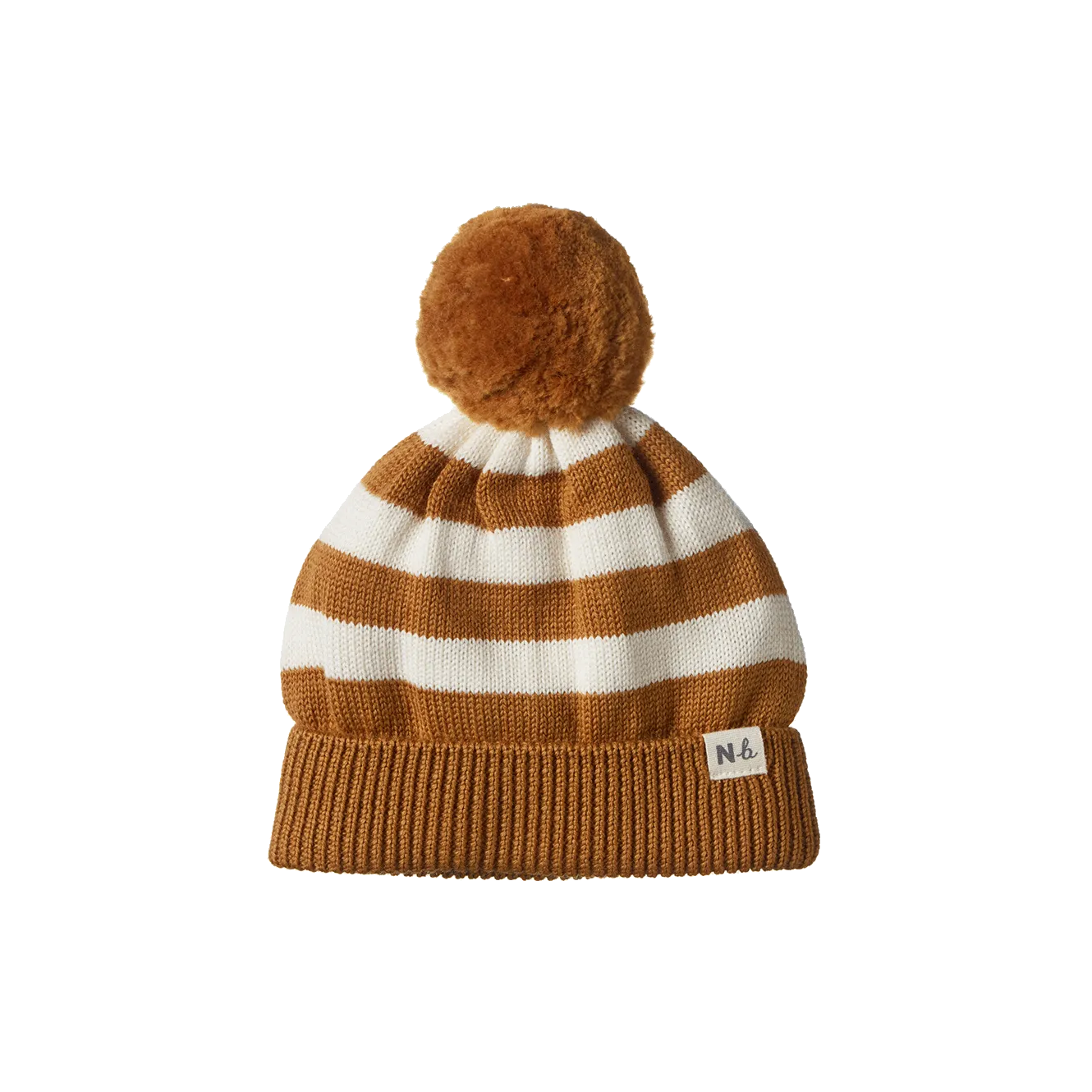 Nature Baby Alpine Pom Pom Beanie - Toffee Bold Stripe