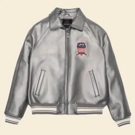 New Metallic Silver Letterman Bomber Avirex Jacket For Men