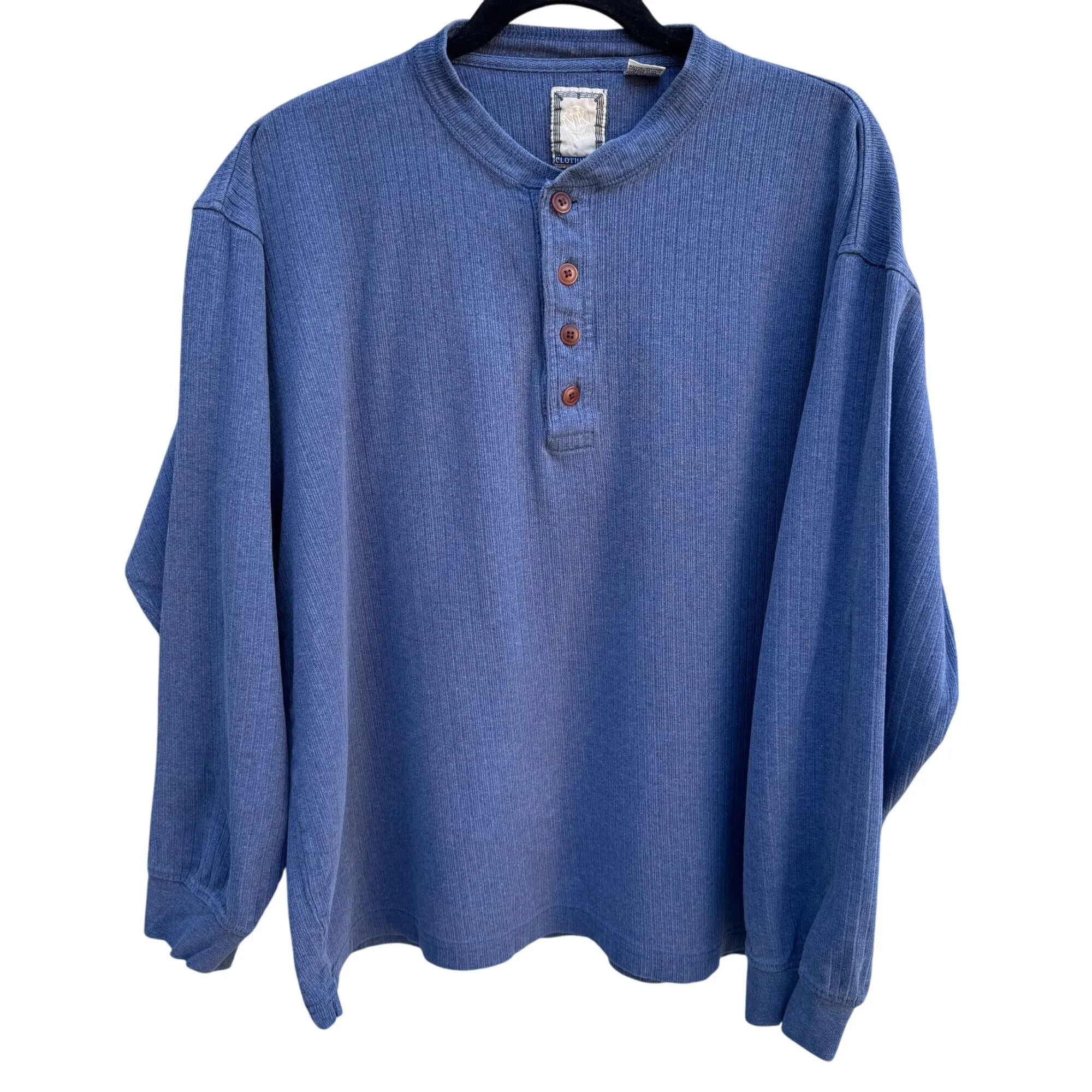 NK Ranch Clothing Co. Vintage Heavyweight Blue Henley Long Sleeve Barn Shirt L