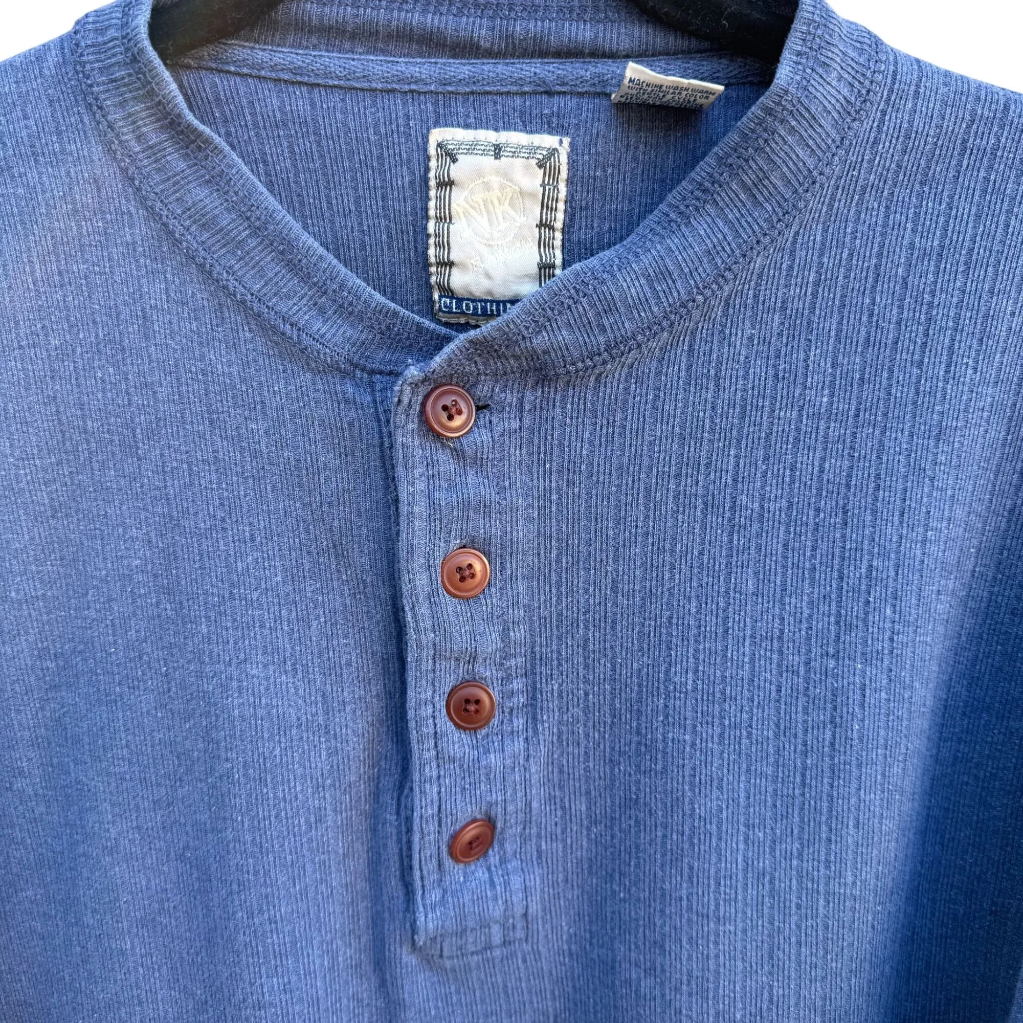 NK Ranch Clothing Co. Vintage Heavyweight Blue Henley Long Sleeve Barn Shirt L