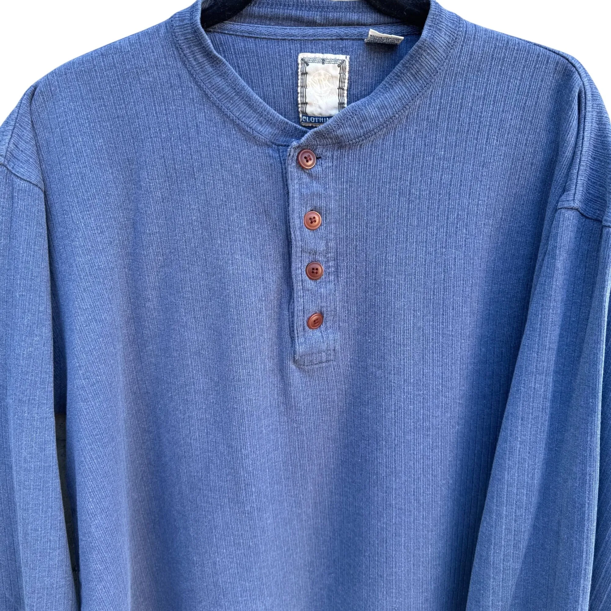 NK Ranch Clothing Co. Vintage Heavyweight Blue Henley Long Sleeve Barn Shirt L