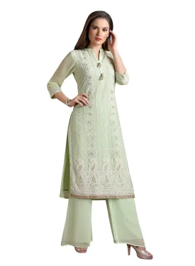 Pista Green Tailor Made Indian Chikankari Kurta Set